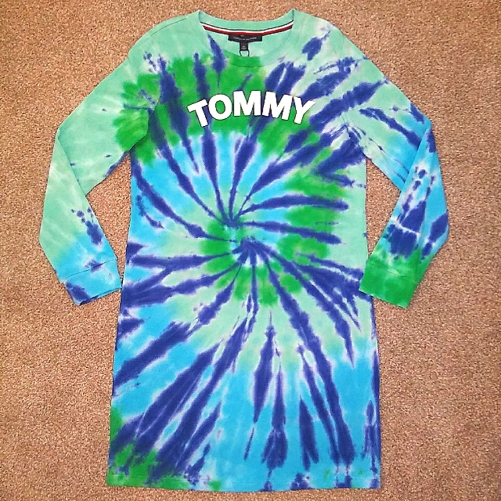 NWT Sz S Tommy Hilfiger Tie-Dye French Terry Dress - Picture 1 of 14